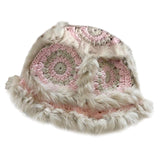 Maxbell Faux Plush Bucket Hat Furry Cute Fisherman Hat Plush for Teen Girls Pink Beige