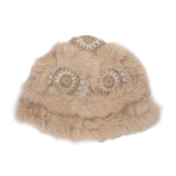 Maxbell Faux Plush Bucket Hat Furry Cute Fisherman Hat Plush for Teen Girls Khaki