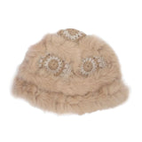 Maxbell Faux Plush Bucket Hat Furry Cute Fisherman Hat Plush for Teen Girls Khaki