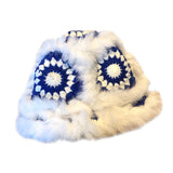 Maxbell Faux Plush Bucket Hat Furry Cute Fisherman Hat Plush for Teen Girls Blue White