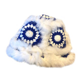 Maxbell Faux Plush Bucket Hat Furry Cute Fisherman Hat Plush for Teen Girls Blue White