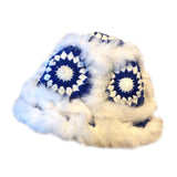 Maxbell Faux Plush Bucket Hat Furry Cute Fisherman Hat Plush for Teen Girls Blue White