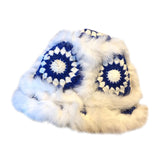 Maxbell Faux Plush Bucket Hat Furry Cute Fisherman Hat Plush for Teen Girls Blue White