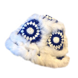 Maxbell Faux Plush Bucket Hat Furry Cute Fisherman Hat Plush for Teen Girls Blue White