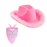 Maxbell Feather Cowboy Cowgirl hat Solid Color Fedora for Party Cosplay Ladies Pink Square Towel