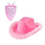 Maxbell Feather Cowboy Cowgirl hat Solid Color Fedora for Party Cosplay Ladies Pink Square Towel