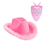 Maxbell Feather Cowboy Cowgirl hat Solid Color Fedora for Party Cosplay Ladies Pink Square Towel