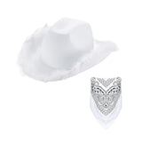 Maxbell Feather Cowboy Cowgirl hat Solid Color Fedora for Party Cosplay Ladies White Square Towel