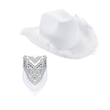 Maxbell Feather Cowboy Cowgirl hat Solid Color Fedora for Party Cosplay Ladies White Square Towel