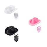 Maxbell Feather Cowboy Cowgirl hat Solid Color Fedora for Party Cosplay Ladies White Square Towel