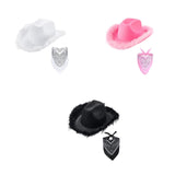 Maxbell Feather Cowboy Cowgirl hat Solid Color Fedora for Party Cosplay Ladies White Square Towel