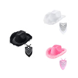 Maxbell Feather Cowboy Cowgirl hat Solid Color Fedora for Party Cosplay Ladies White Square Towel