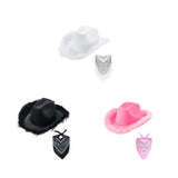 Maxbell Feather Cowboy Cowgirl hat Solid Color Fedora for Party Cosplay Ladies White Square Towel
