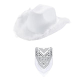 Maxbell Feather Cowboy Cowgirl hat Solid Color Fedora for Party Cosplay Ladies White Square Towel