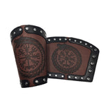 Maxbell Arm Bracers Wristband Punk Bracer Gauntlet Embossed PU Leather for Party Brown