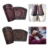 Maxbell Arm Bracers Wristband Punk Bracer Gauntlet Embossed PU Leather for Party Brown