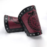 Maxbell Arm Bracers Wristband Punk Bracer Gauntlet Embossed PU Leather for Party Red