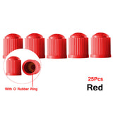 Maxbell 25 Pieces Car Tire Valve Stem Caps with Rubber Ring for Motorcycles Red