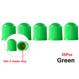 Maxbell 25 Pieces Car Tire Valve Stem Caps with Rubber Ring for Motorcycles Green