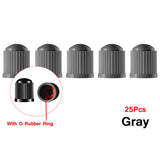 Maxbell 25 Pieces Car Tire Valve Stem Caps with Rubber Ring for Motorcycles Gray