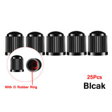 Maxbell 25 Pieces Car Tire Valve Stem Caps with Rubber Ring for Motorcycles Black