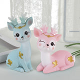Maxbell Deer Figurines Animal Statue Gifts Crafts for Living Room Bedroom Cafe Blue Pink