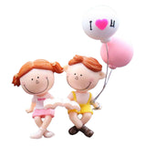 Maxbell Little Cartoon Couples Figurines Resin Decorative with Balloon Table Top Reading Book