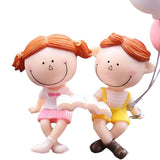 Maxbell Little Cartoon Couples Figurines Resin Decorative with Balloon Table Top Reading Book