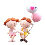 Maxbell Little Cartoon Couples Figurines Resin Decorative with Balloon Table Top Reading Book
