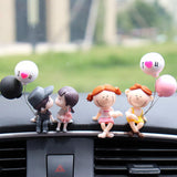 Maxbell Little Cartoon Couples Figurines Resin Decorative with Balloon Table Top Reading Book