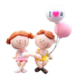 Maxbell Little Cartoon Couples Figurines Resin Decorative with Balloon Table Top Reading Book