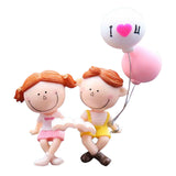 Maxbell Little Cartoon Couples Figurines Resin Decorative with Balloon Table Top Reading Book