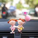 Maxbell Little Cartoon Couples Figurines Resin Decorative with Balloon Table Top Reading Book