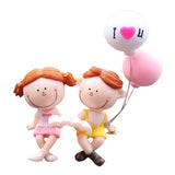 Maxbell Little Cartoon Couples Figurines Resin Decorative with Balloon Table Top Reading Book