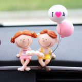 Maxbell Little Cartoon Couples Figurines Resin Decorative with Balloon Table Top Reading Book