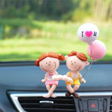Maxbell Little Cartoon Couples Figurines Resin Decorative with Balloon Table Top Reading Book