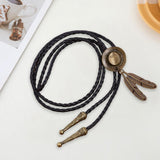 Maxbell Bolo Tie Cowboy Necktie Pendant Handmade PU Leather Cord for Birthday Photo