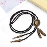 Maxbell Bolo Tie Cowboy Necktie Pendant Handmade PU Leather Cord for Birthday Photo
