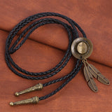 Maxbell Bolo Tie Cowboy Necktie Pendant Handmade PU Leather Cord for Birthday Photo