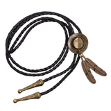 Maxbell Bolo Tie Cowboy Necktie Pendant Handmade PU Leather Cord for Birthday Photo