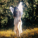 Maxbell 3D Halloween Feather Angel Wing Costume Accessory Realistic Decorative White 80x90cm