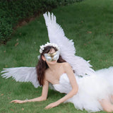 Maxbell 3D Halloween Feather Angel Wing Costume Accessory Realistic Decorative White 80x90cm
