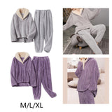 Maxbell 2Pcs Warm Flannel Pajama Loungewear Lady Loose Top Thick Cozy Grey M