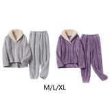 Maxbell 2Pcs Warm Flannel Pajama Loungewear Lady Loose Top Thick Cozy Grey M