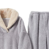 Maxbell 2Pcs Warm Flannel Pajama Loungewear Lady Loose Top Thick Cozy Grey L