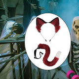 Maxbell Cosplay Ear Cat Headdress with Tail Set Hair Clip Costume for Performance