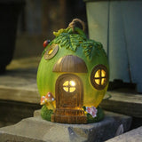 Maxbell Solar Watermelon Resin Statue Figurine Sculpture for Patio Deck Ornament