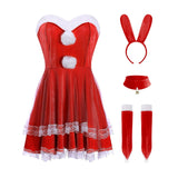 Maxbell Classic Bunny Costume Cosplay W/ Bunny Ears Christmas Party Dress up Red