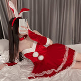 Maxbell Classic Bunny Costume Cosplay W/ Bunny Ears Christmas Party Dress up Red