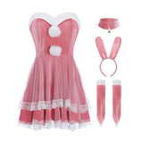 Maxbell Classic Bunny Costume Cosplay W/ Bunny Ears Christmas Party Dress up Pink